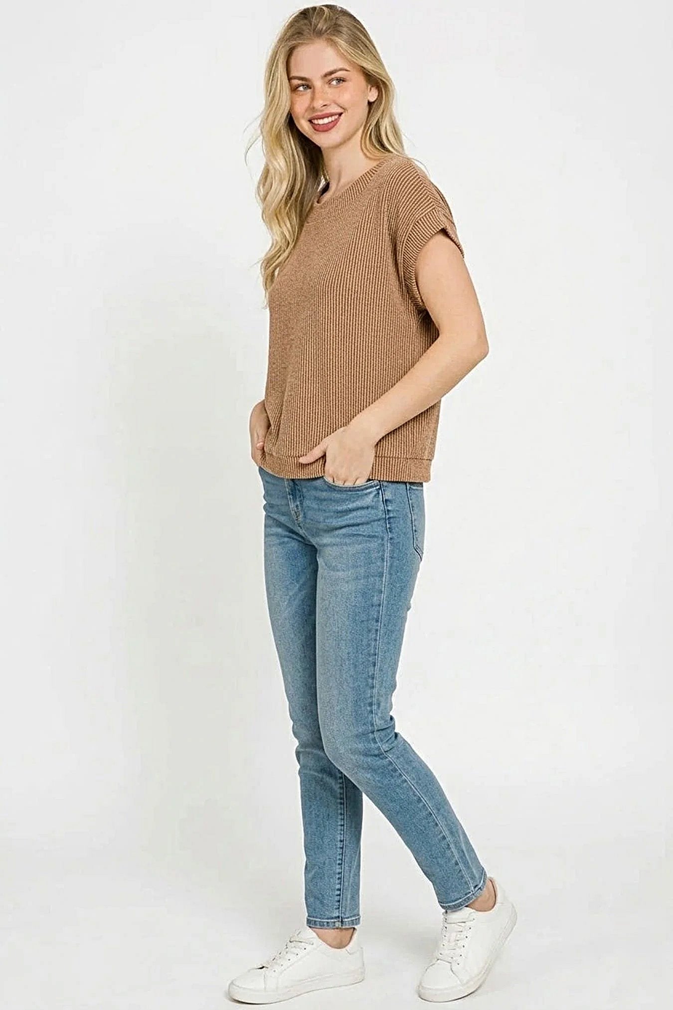 Zenana Raised Rib Cap Sleeve Top -