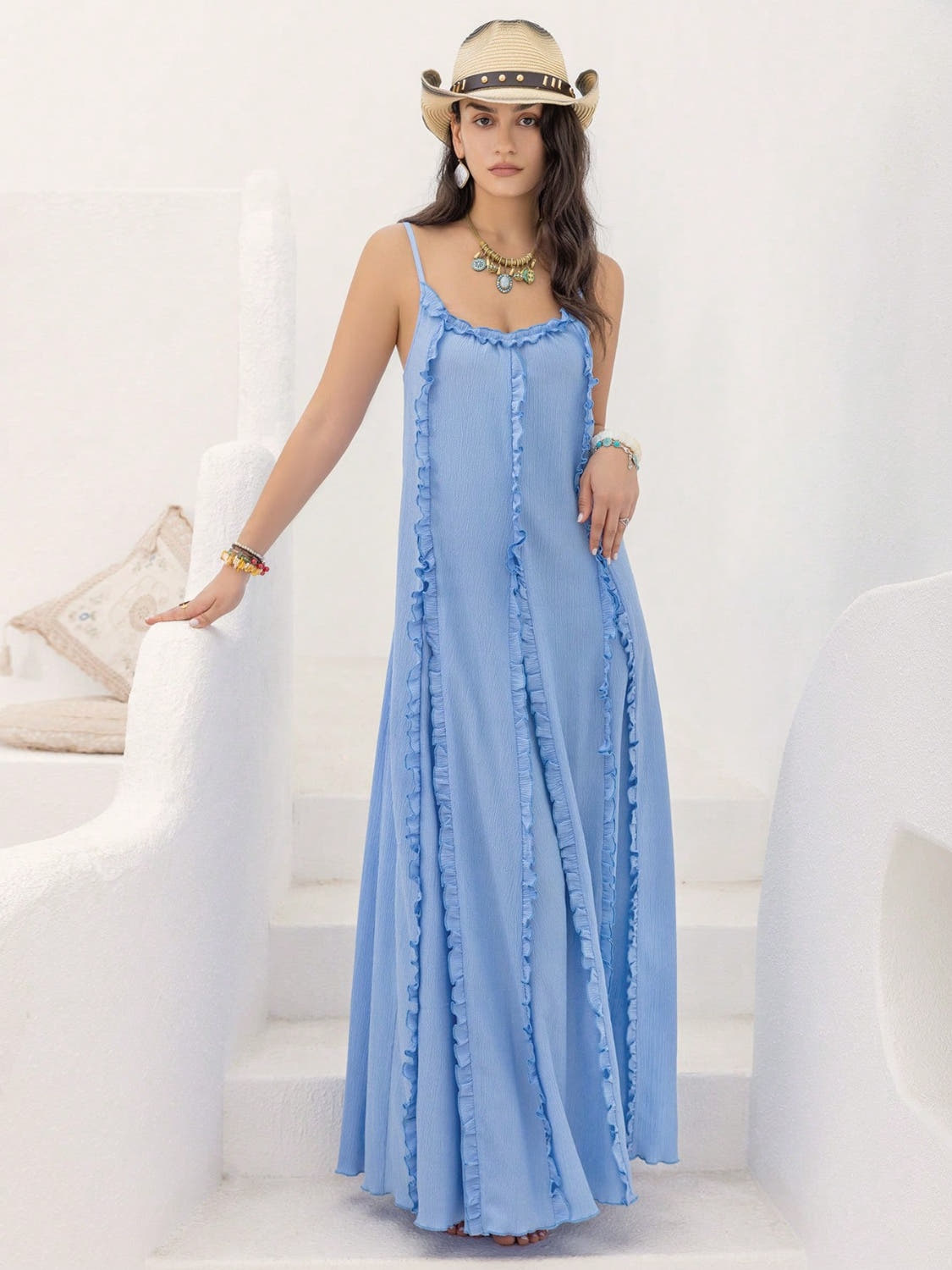 Frill Scoop Neck Maxi Cami Dress -