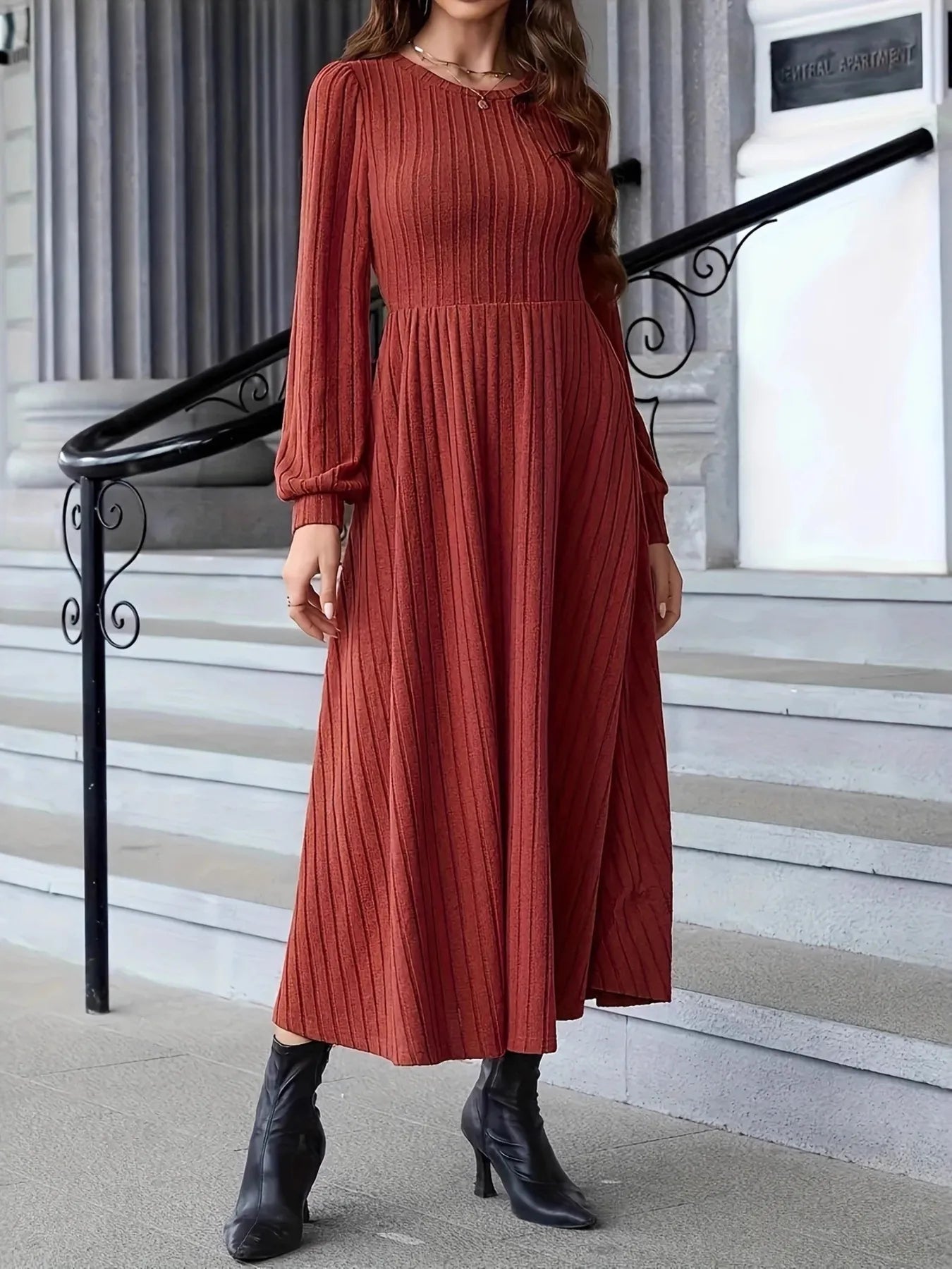 Ribbed Long Sleeve Sweater Dress -