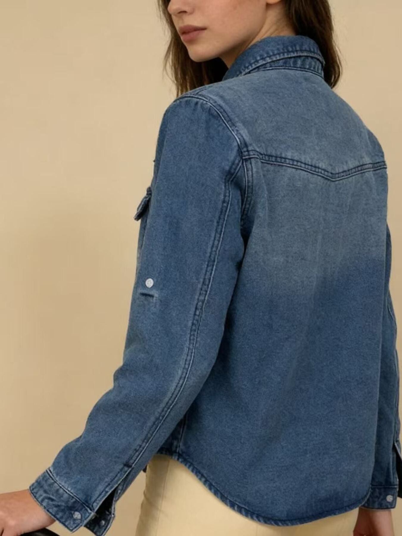 Button Down Classic Western Style Denim Top -