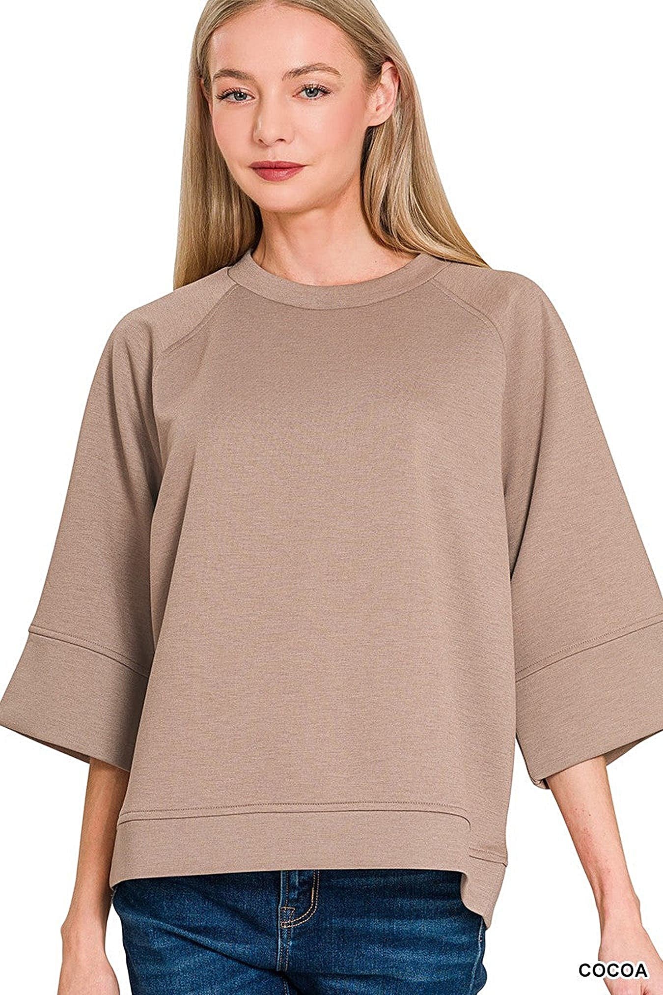 Zenana Scuba 3/4 Sleeve Pullover -