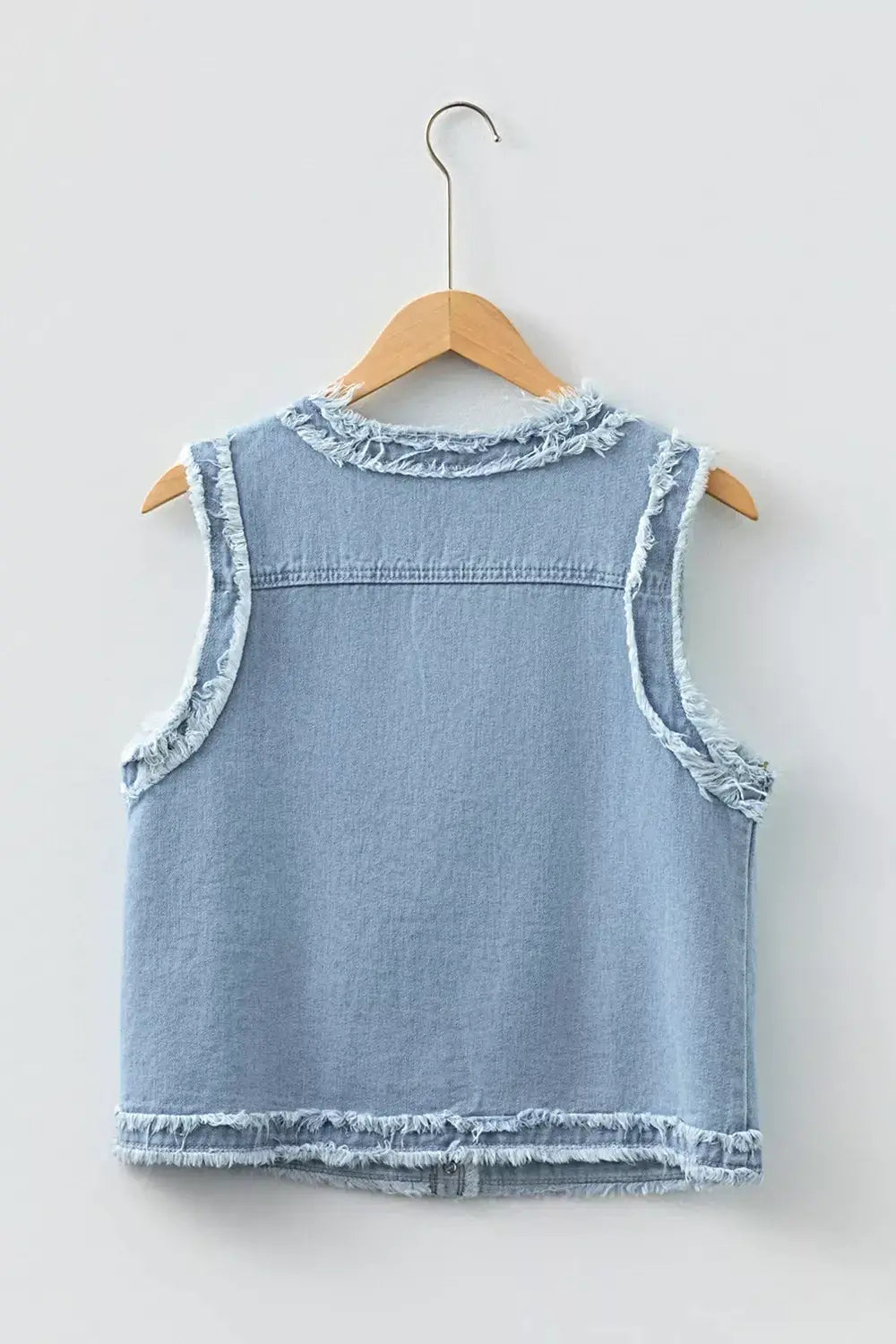 Frayed Edge Flap Pockets Denim Vest Jacket -