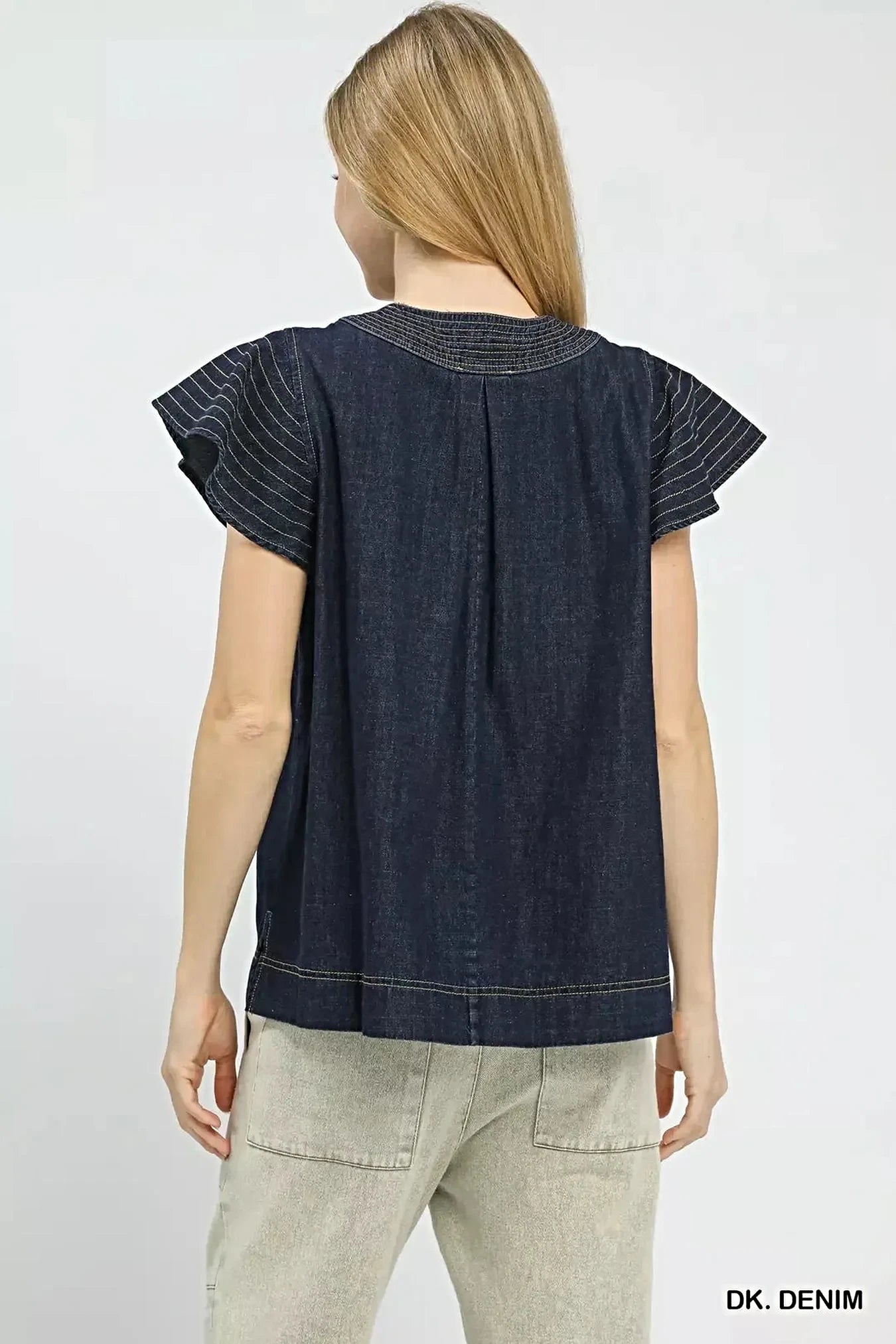 Umgee Cap Sleeve Denim Top -