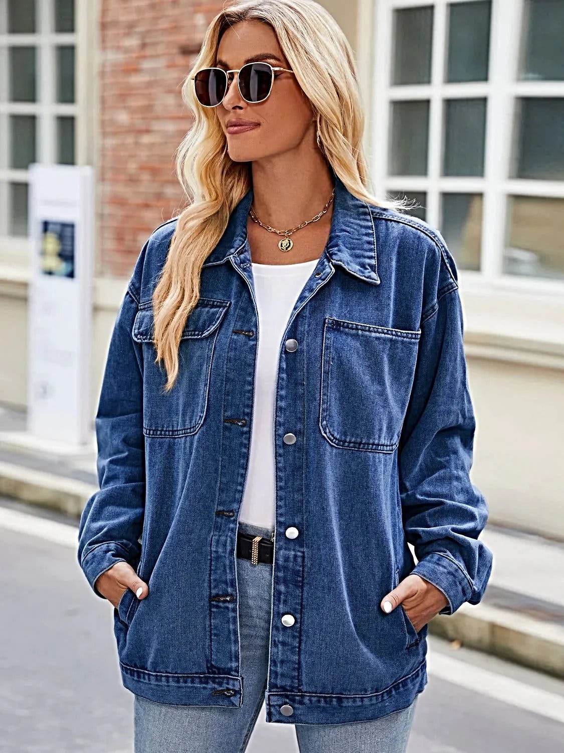 Button Up Denim Jacket with Pockets -
