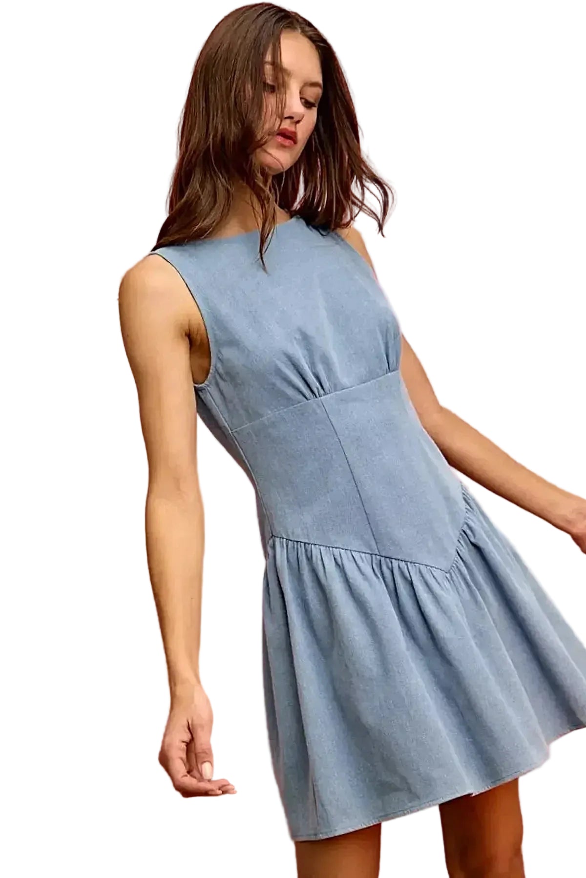 SO ME Fit And Flare Sleeveless Denim Mini Dress -