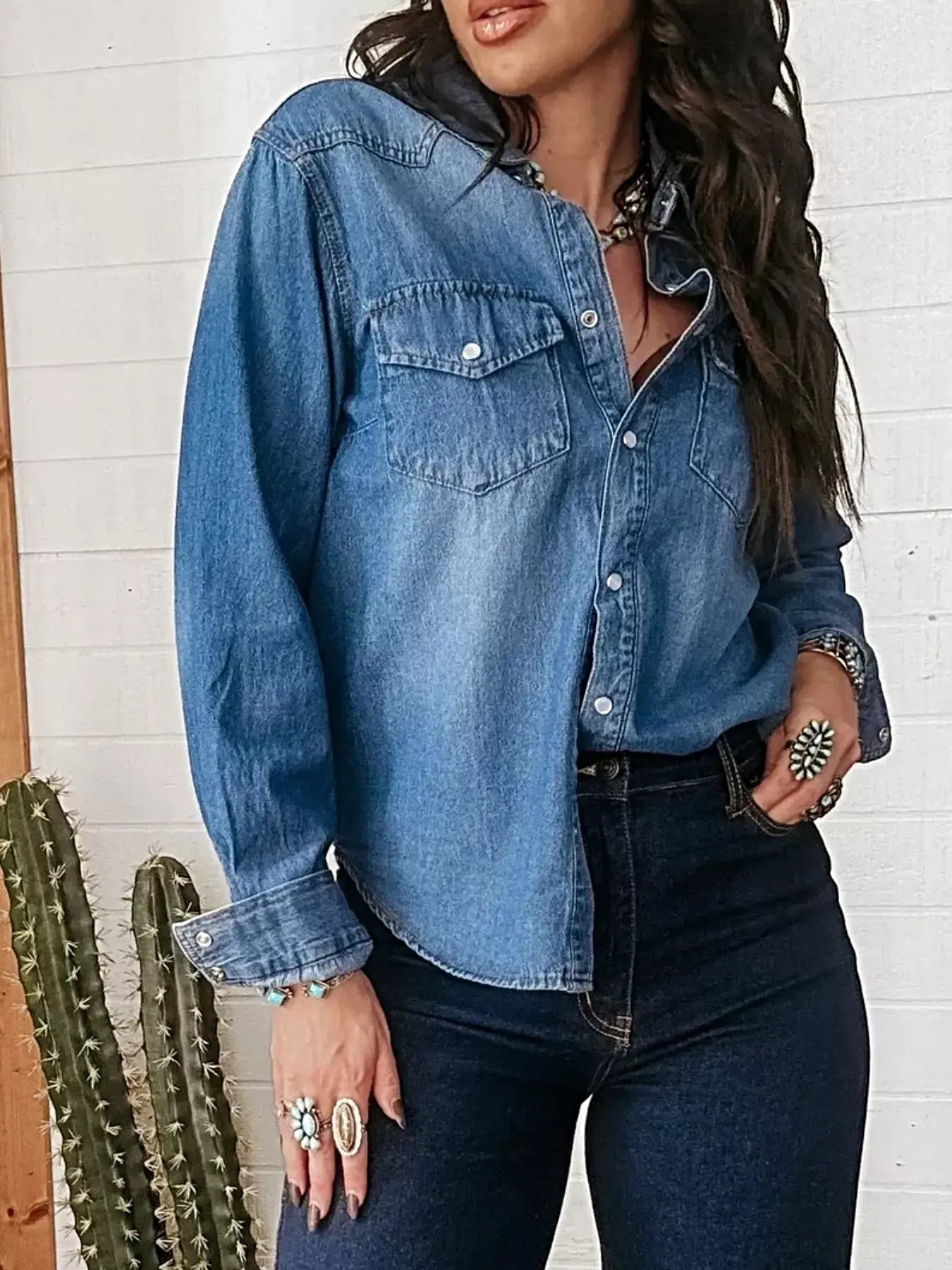 Washed Button Down Denim Shirt -