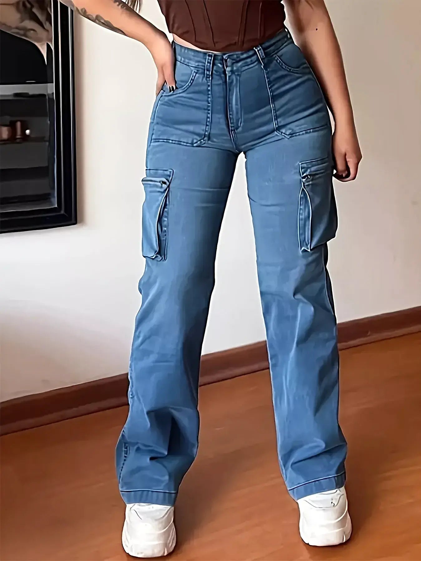 Plus Size High-Waisted Cargo Jeans -