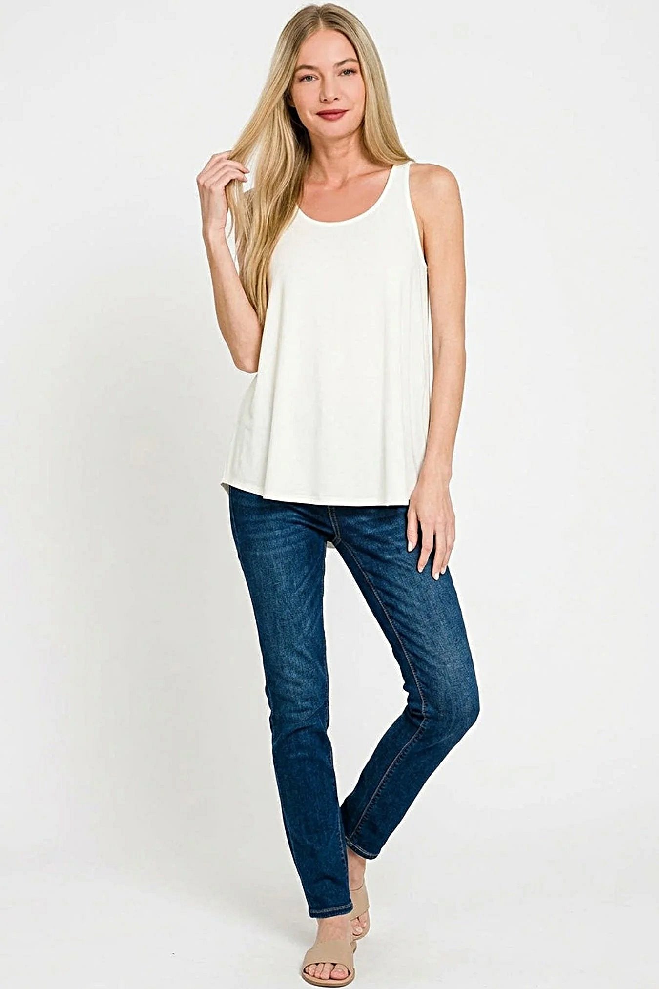Zenana Flowy Hem Rayon Sleeveless Tank Top -