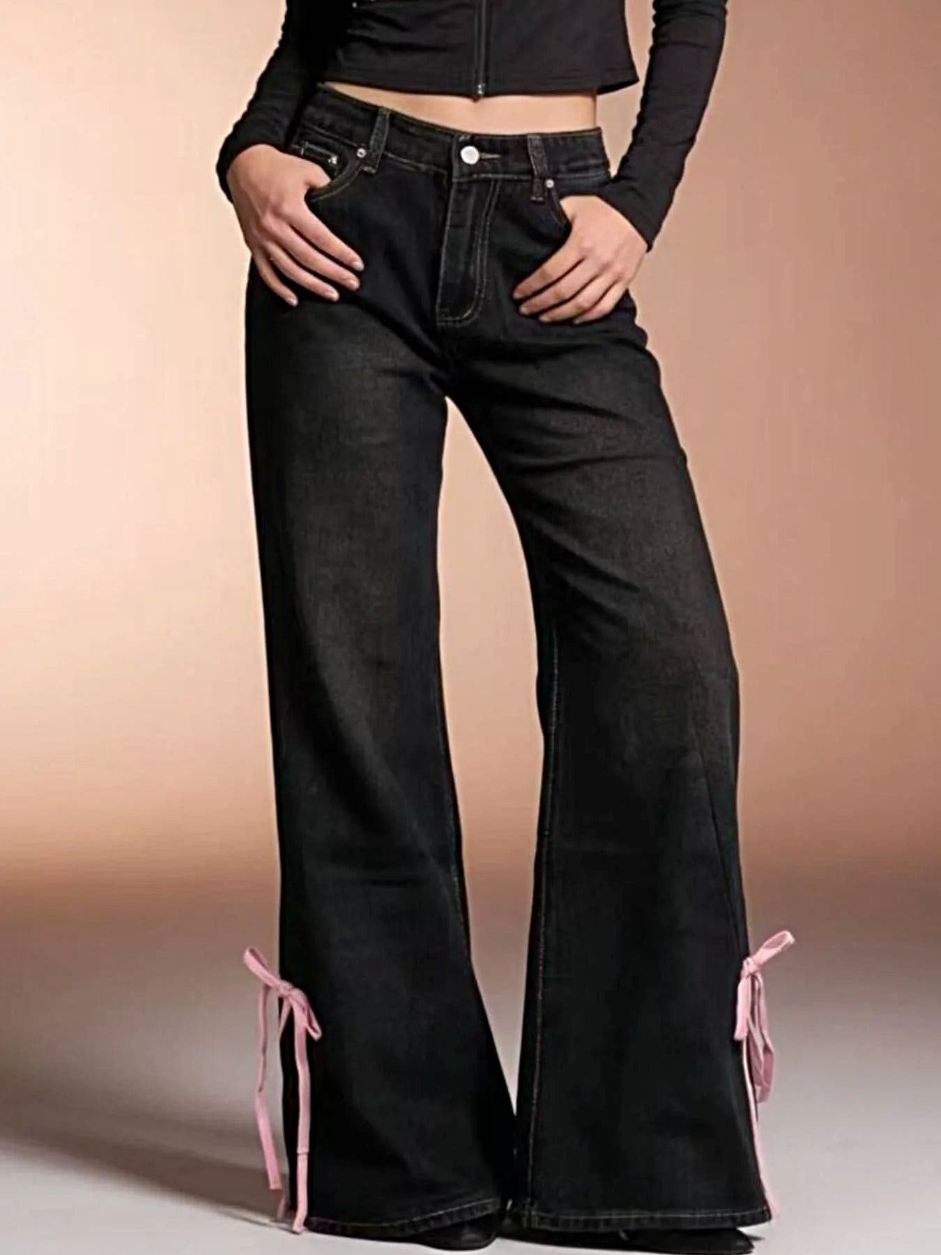 Ribbon Detail Flare Jeans -