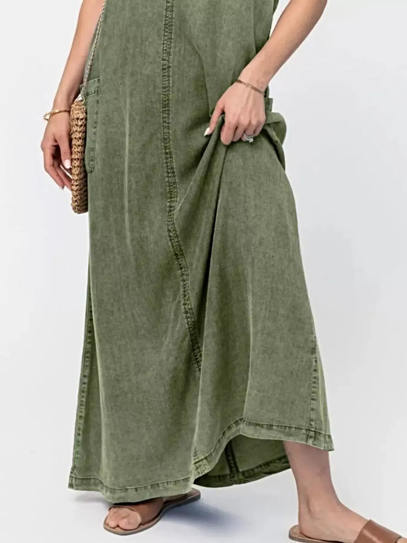 Casual Washed Denim Cami Maxi Dress -