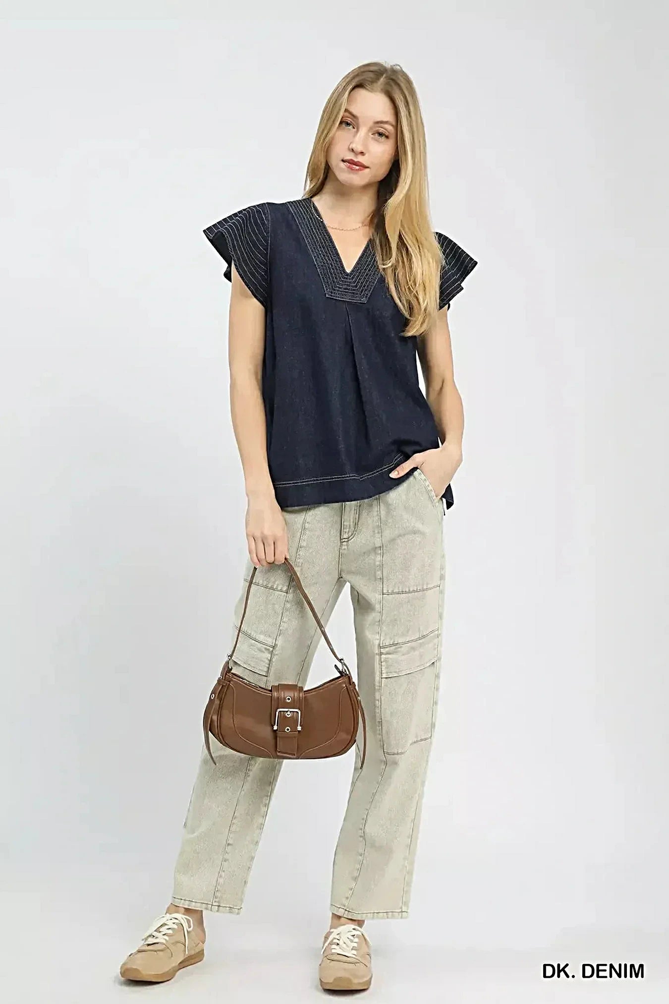 Umgee Cap Sleeve Denim Top -