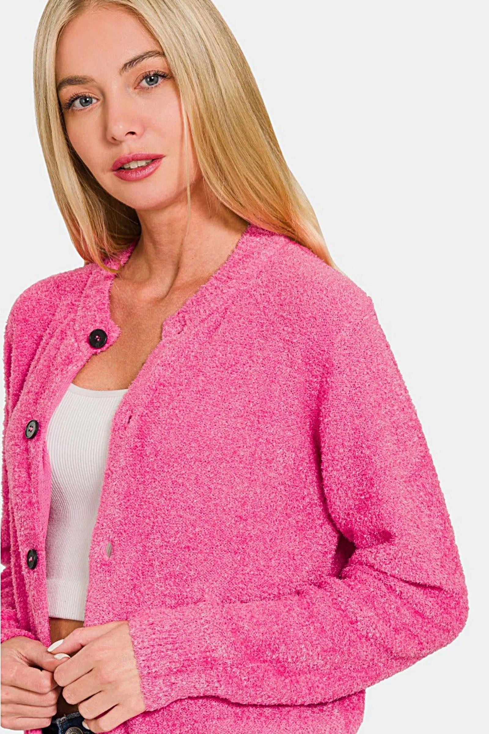 Elegant 3/4 Sleeve Button Down Cardigan - Timeless Knitted Sweater for All Occasions Trendsi