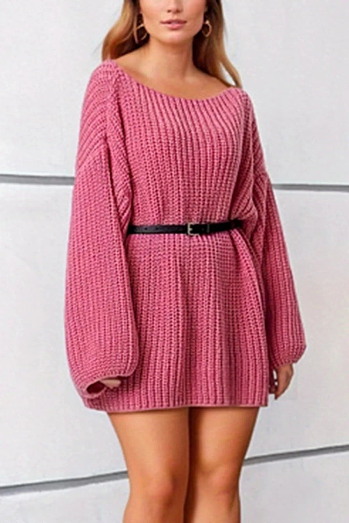 Boat Neck Dropped Shoulder Mini Sweater Dress -