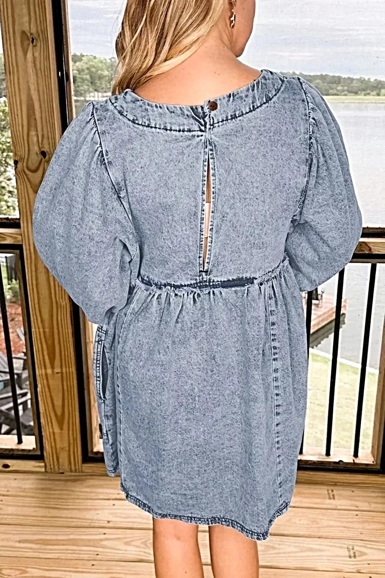 Vintage Wash Denim Dress with Pockets -
