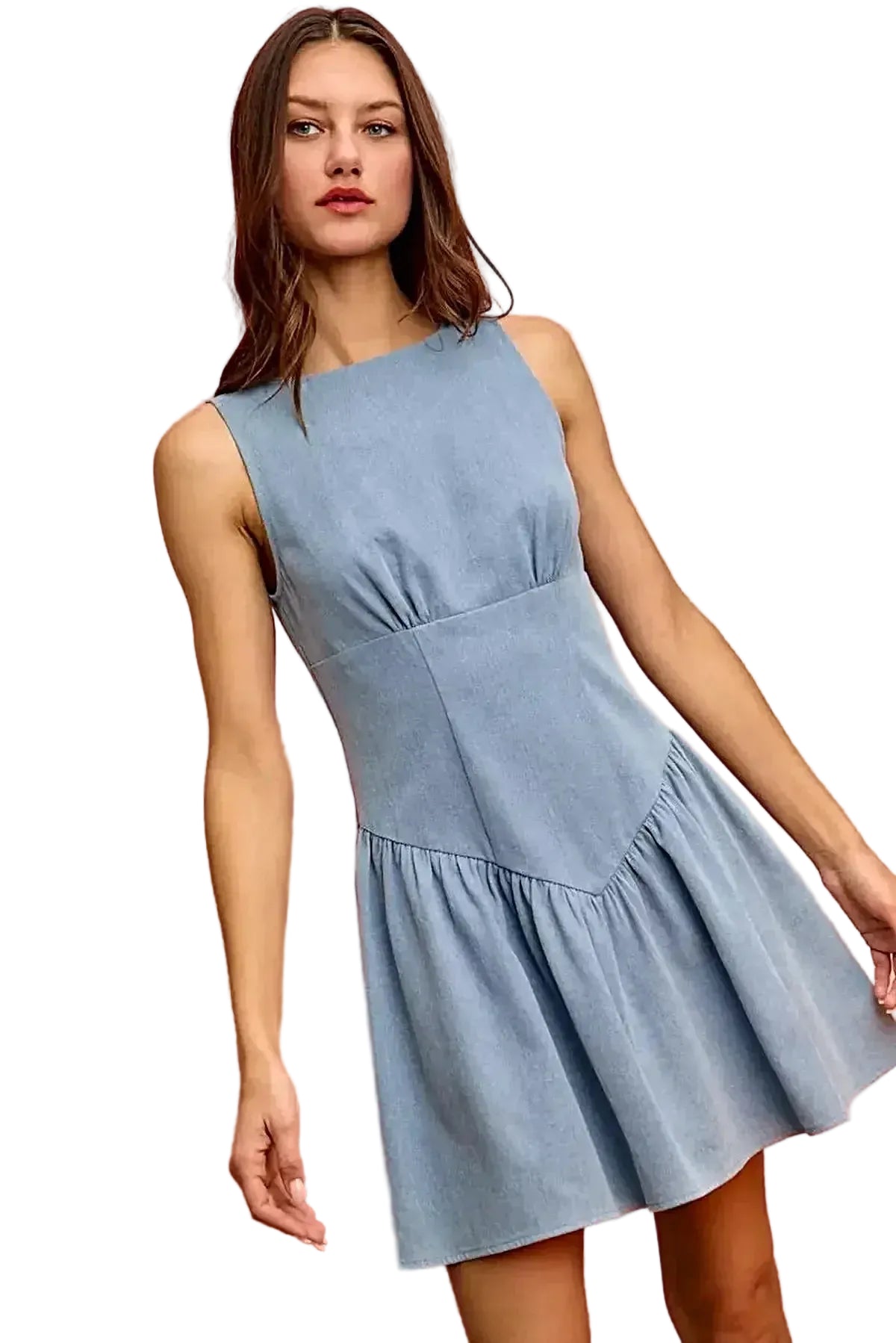SO ME Fit And Flare Sleeveless Denim Mini Dress -