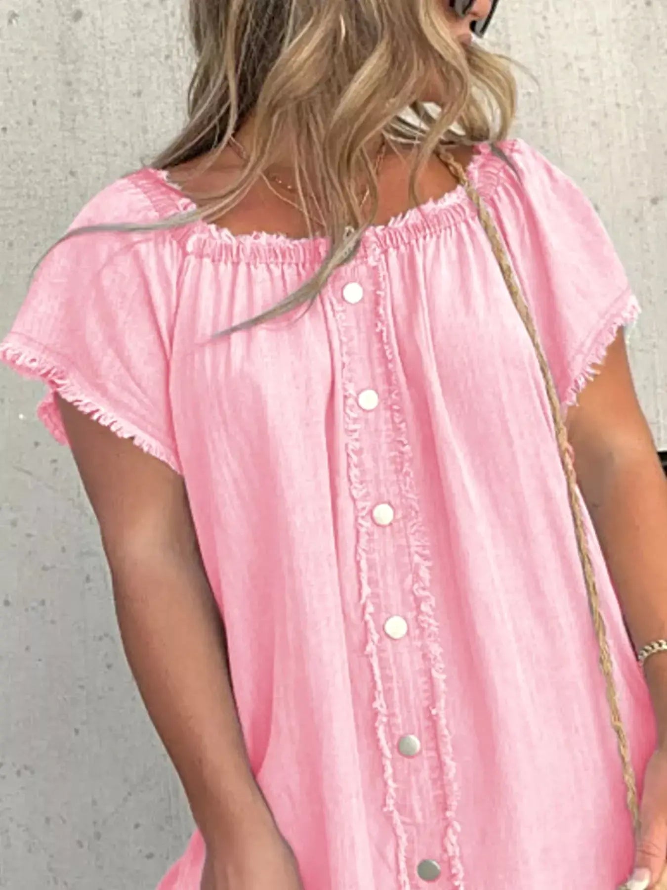Full Size Off-Shoulder Button-Down Frayed Denim Dress Plus Size -