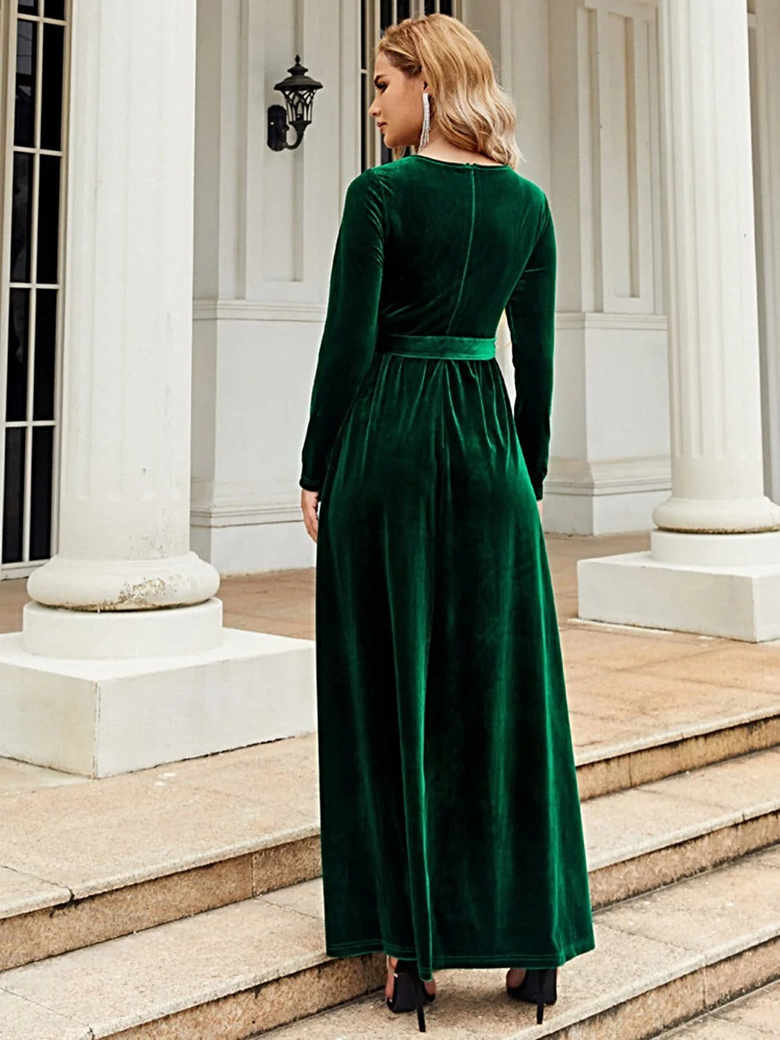 Elegant Tie Front Long Sleeve Maxi Dress in Opaque Polyester – Comfortable and Stylish Trendsi