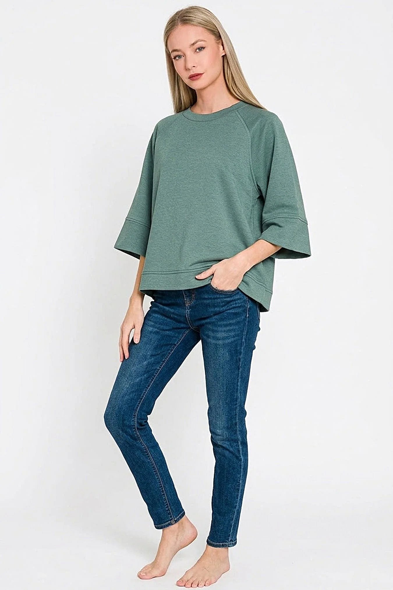 Zenana Scuba 3/4 Sleeve Pullover -