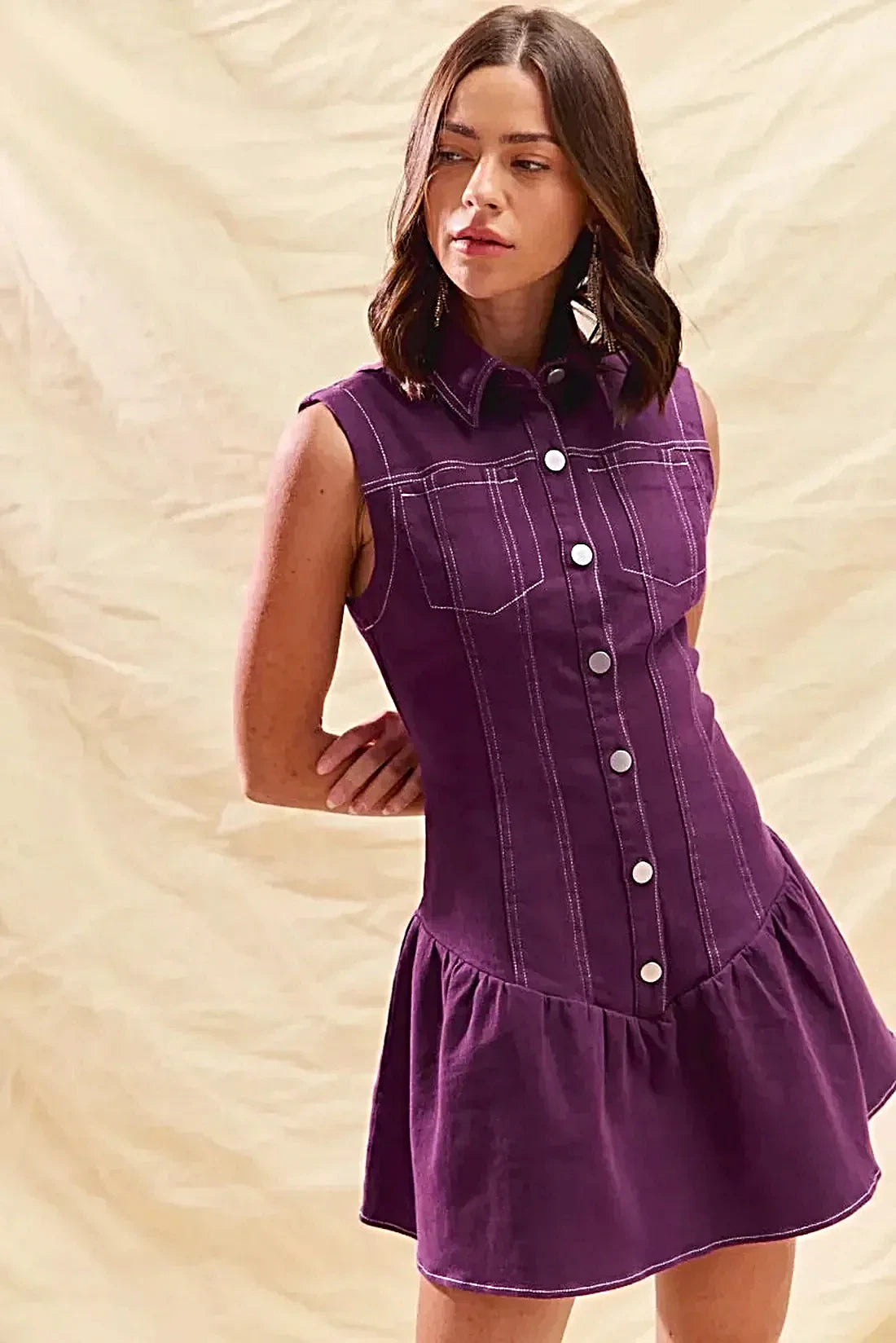SO ME Button Down Sleeveless Collared Game Day Mini Dress -