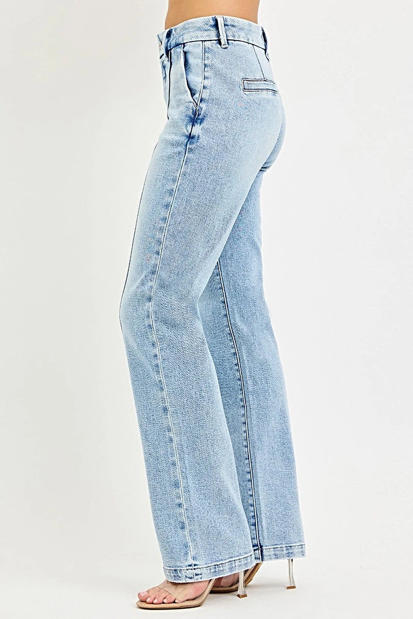RISEN Tummy Control High Rise Straight Pin Tuck Jeans -