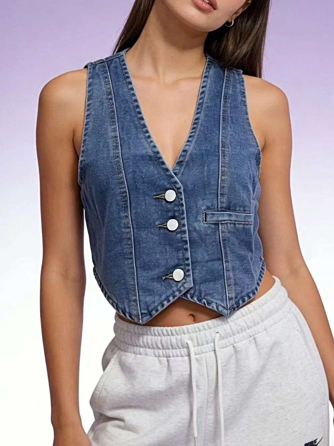 Button-Down Denim Vest -