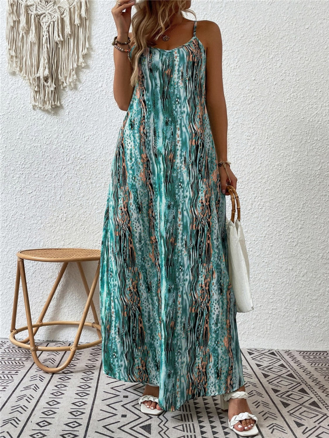 Elegant Printed Maxi Dress with Scoop Neck, Full Size & Opaque Fabric - Trendsi Trendsi