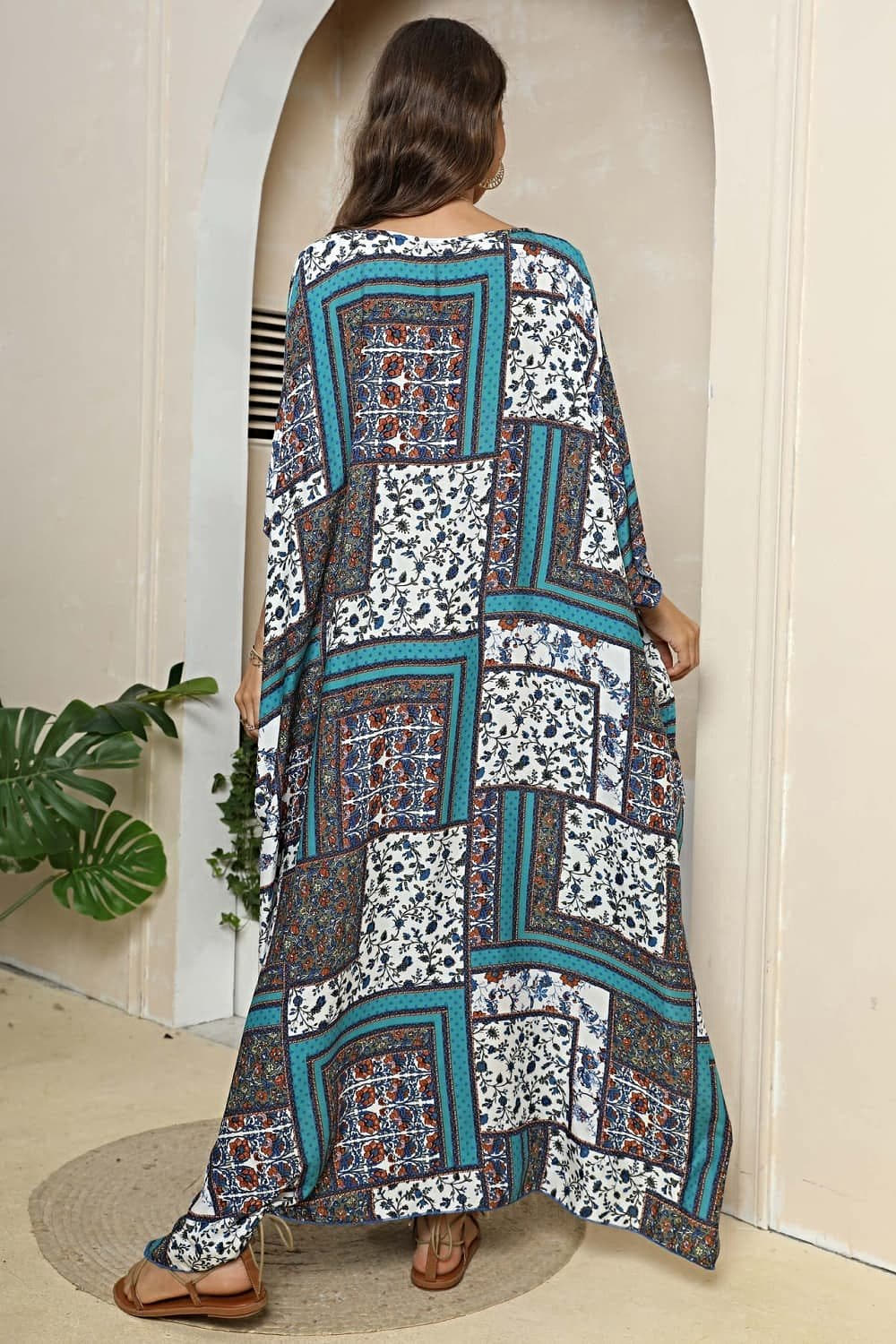 Printed V-Neck Split Maxi Dress -