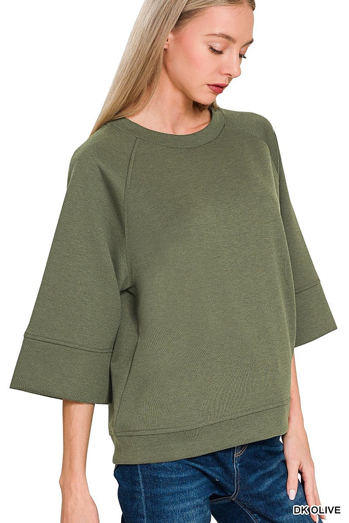 Zenana Scuba 3/4 Sleeve Pullover -