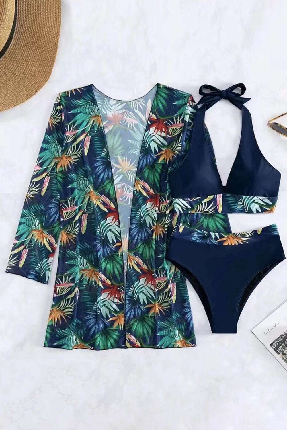 Printed Halter Neck Three-Piece Swim Set Trendsi
