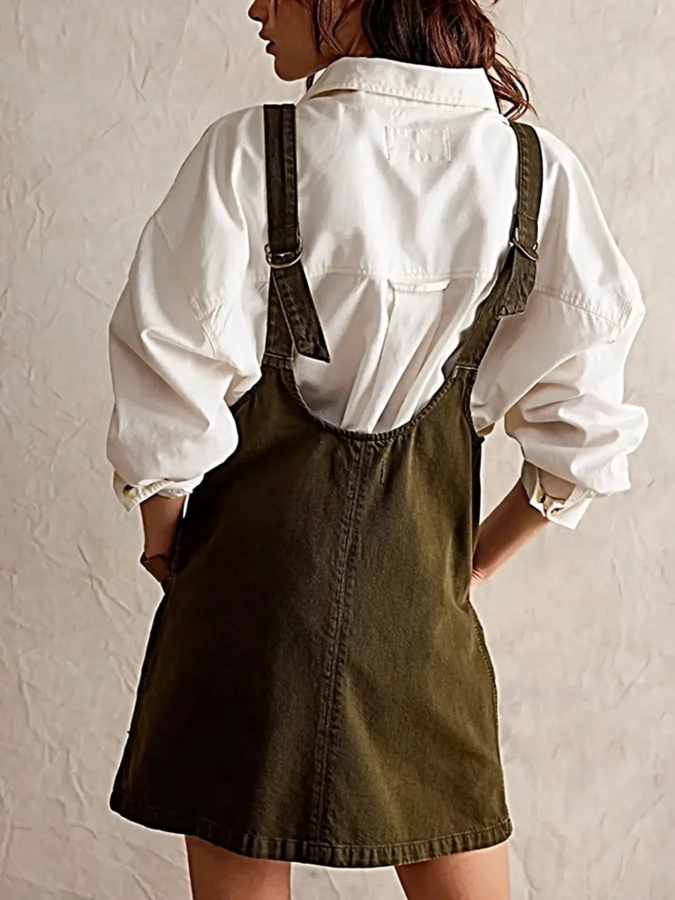 Oversized V-Neck Denim Tank Dress with Front Pockets -
