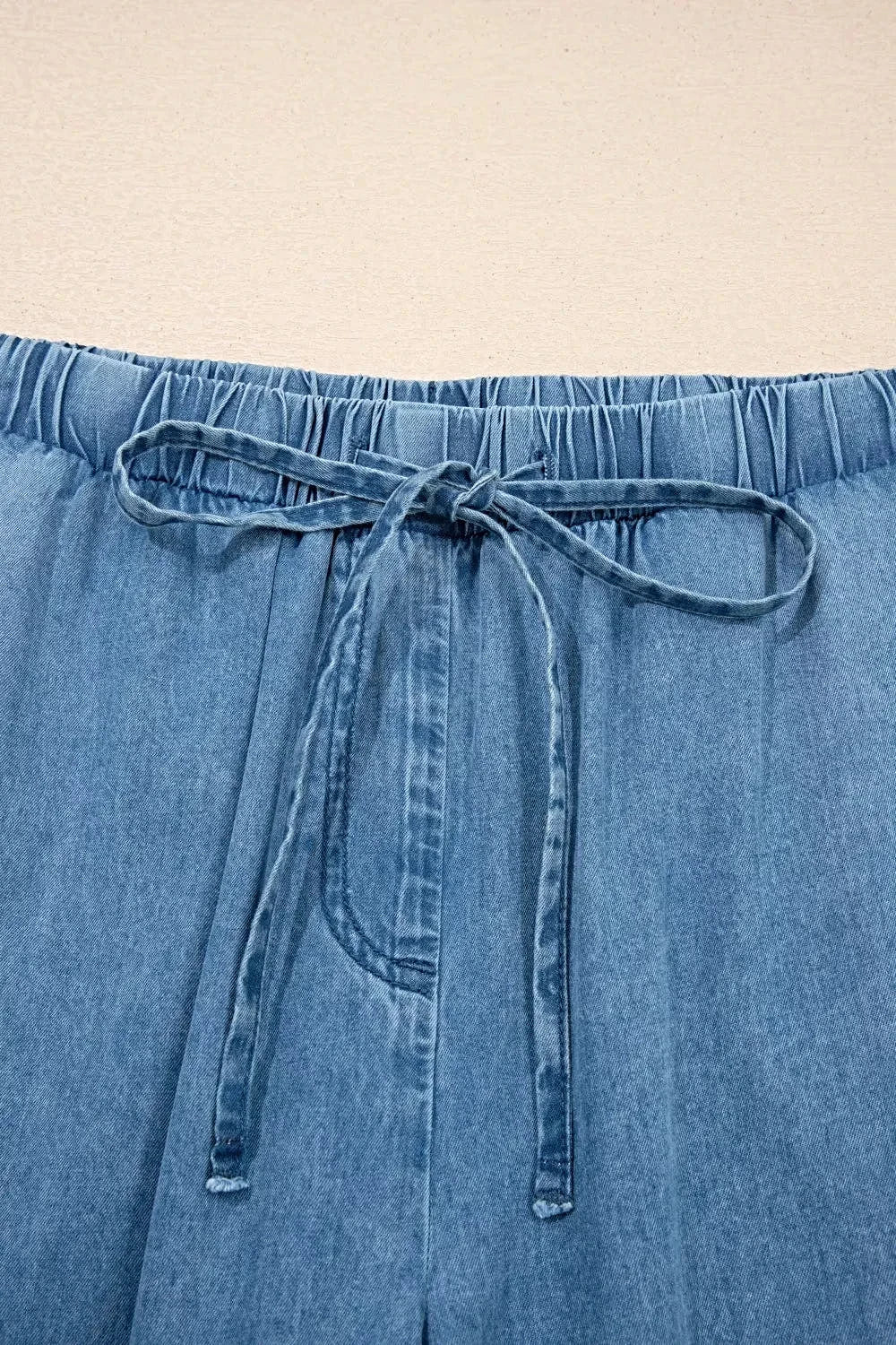 Ruffled Hem Wide Leg Chambray Pants -