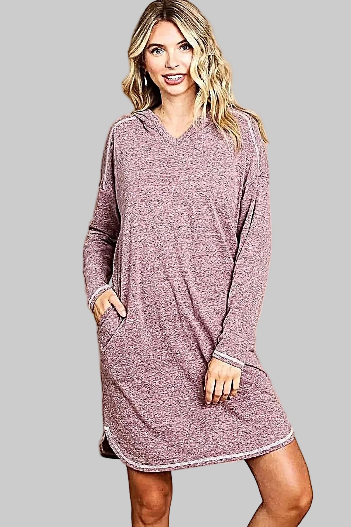 Hooded Long Sleeve Dress - Cozy, Versatile Sweater Dress with Adjustable Hood & Moderate Stretch -