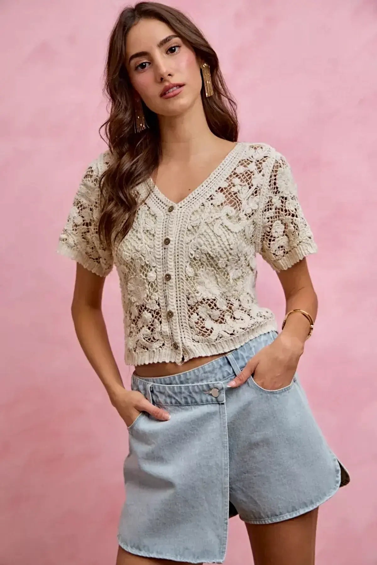 SO ME Washed Denim Wrap Skorts -