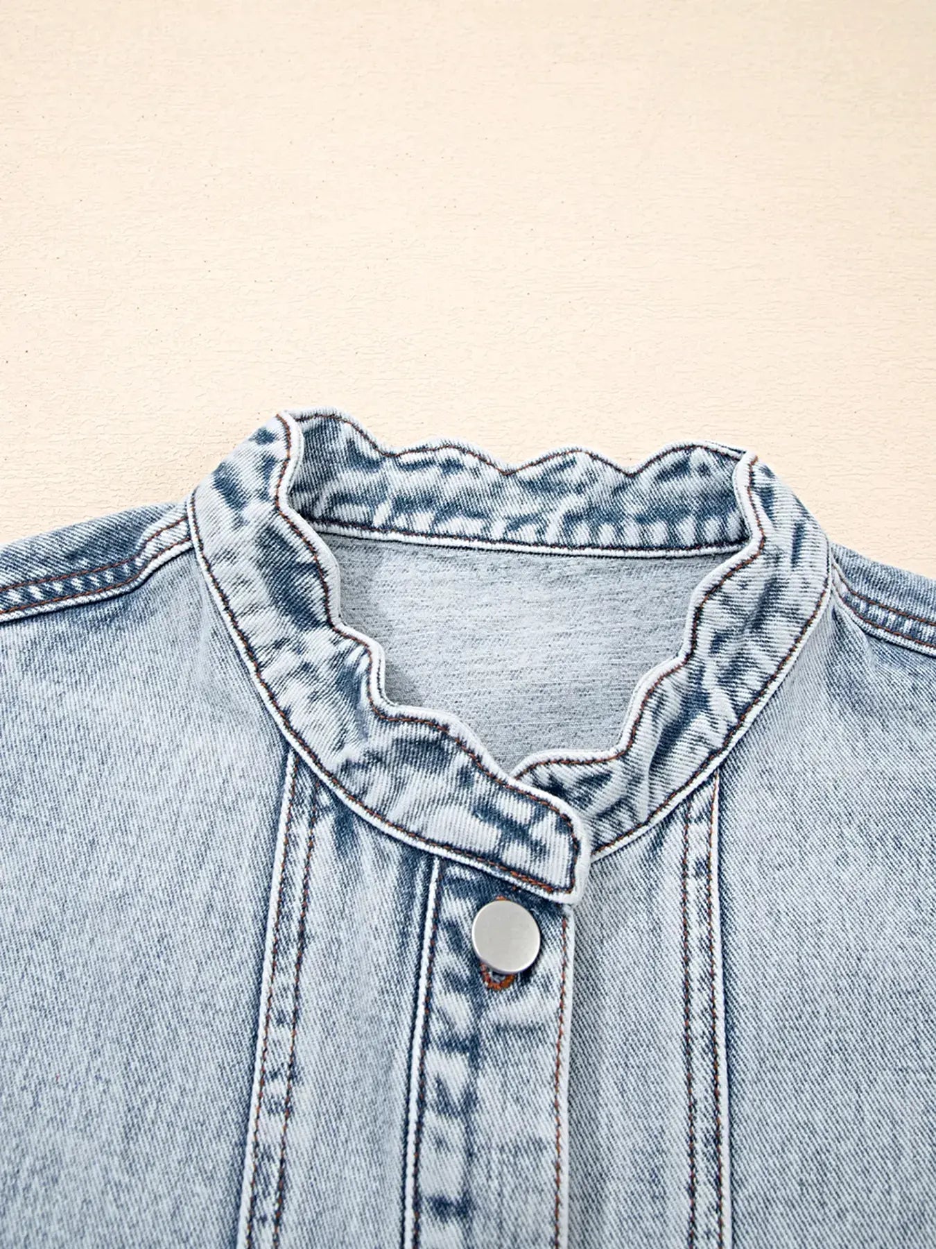 Scalloped Trim Patch Pocket Button Front Denim Vest -