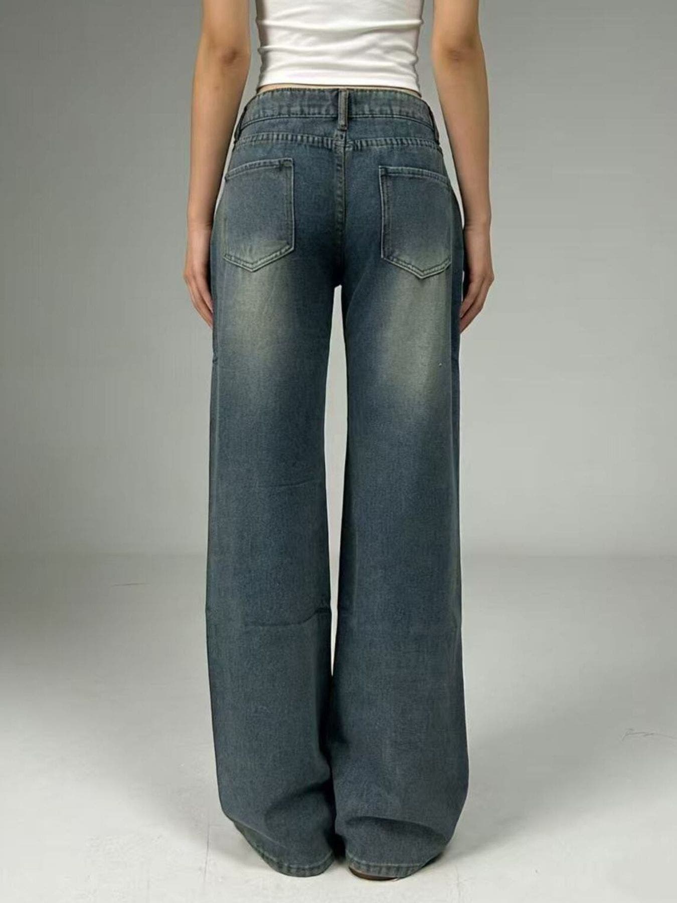 Vintage Wash Wide Leg Jeans -