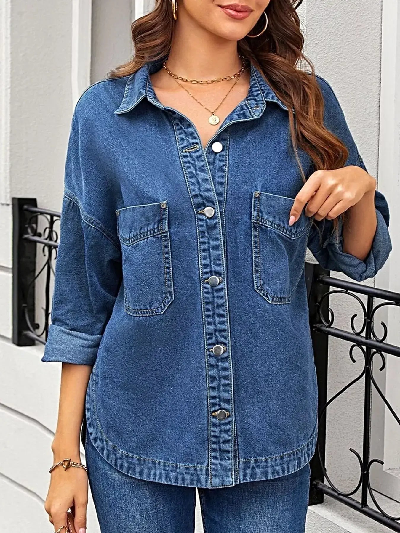 Casual Button Up Loose Fit Denim Jacket -