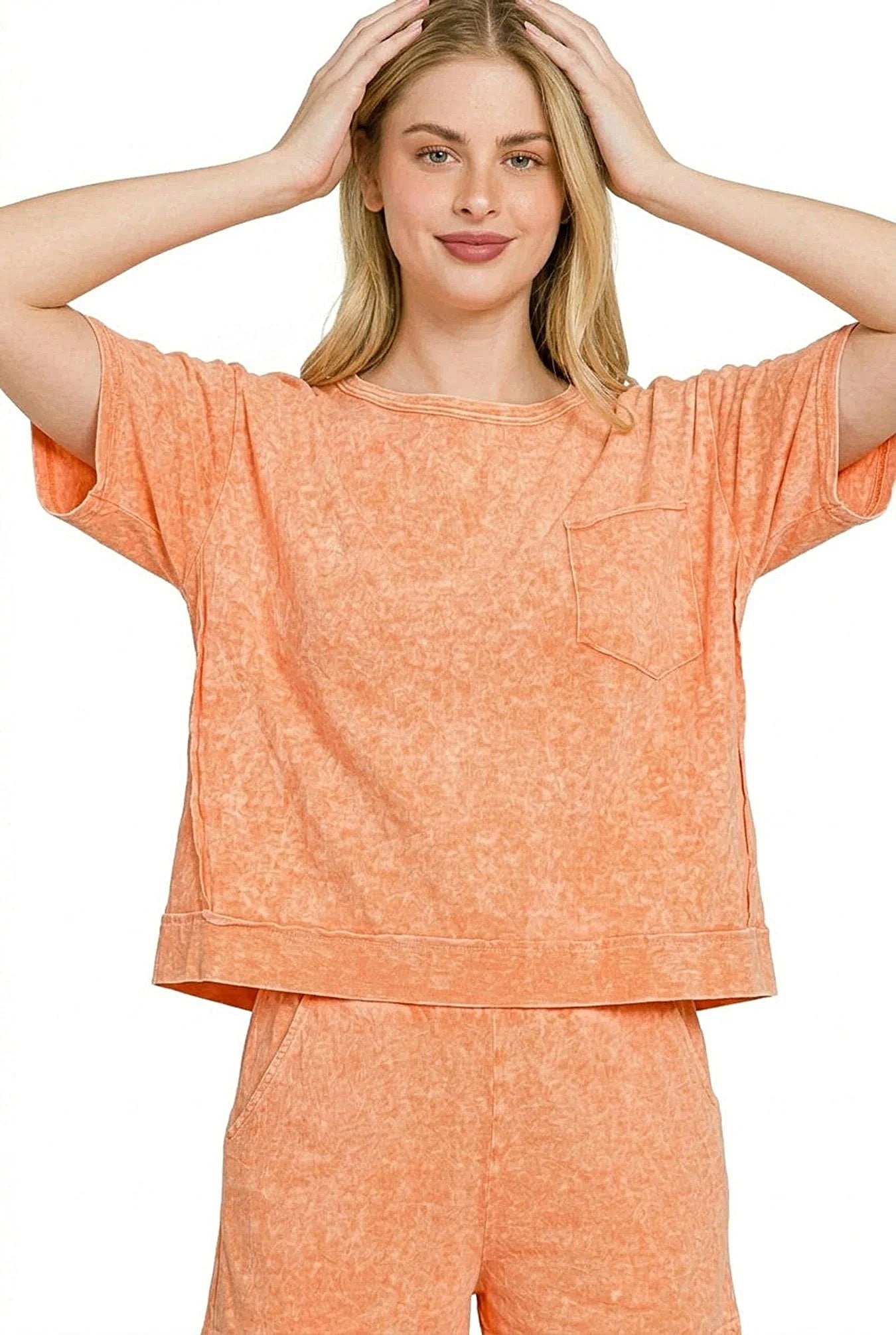 Zenana Halo Snow Washed Boxy Top & Shorts Set -