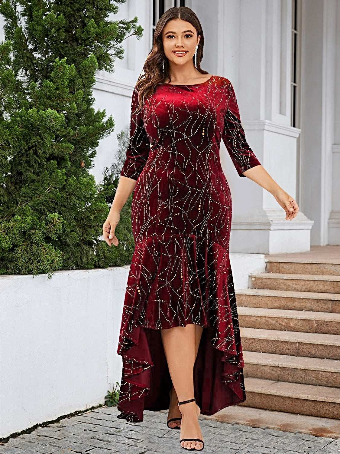 Plus Size Ruffle Hem High-Low Dress -