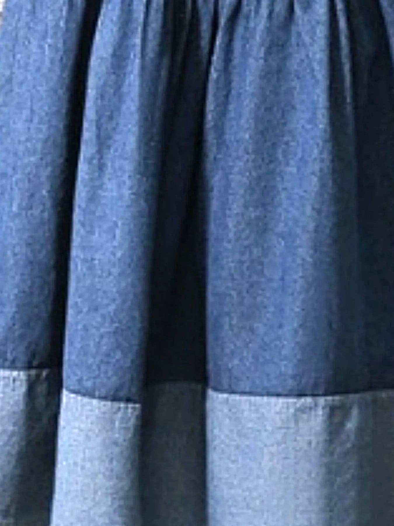 Elegant Tiered Denim Skirt - Midi Length, 100% Polyester, Machine Washable -