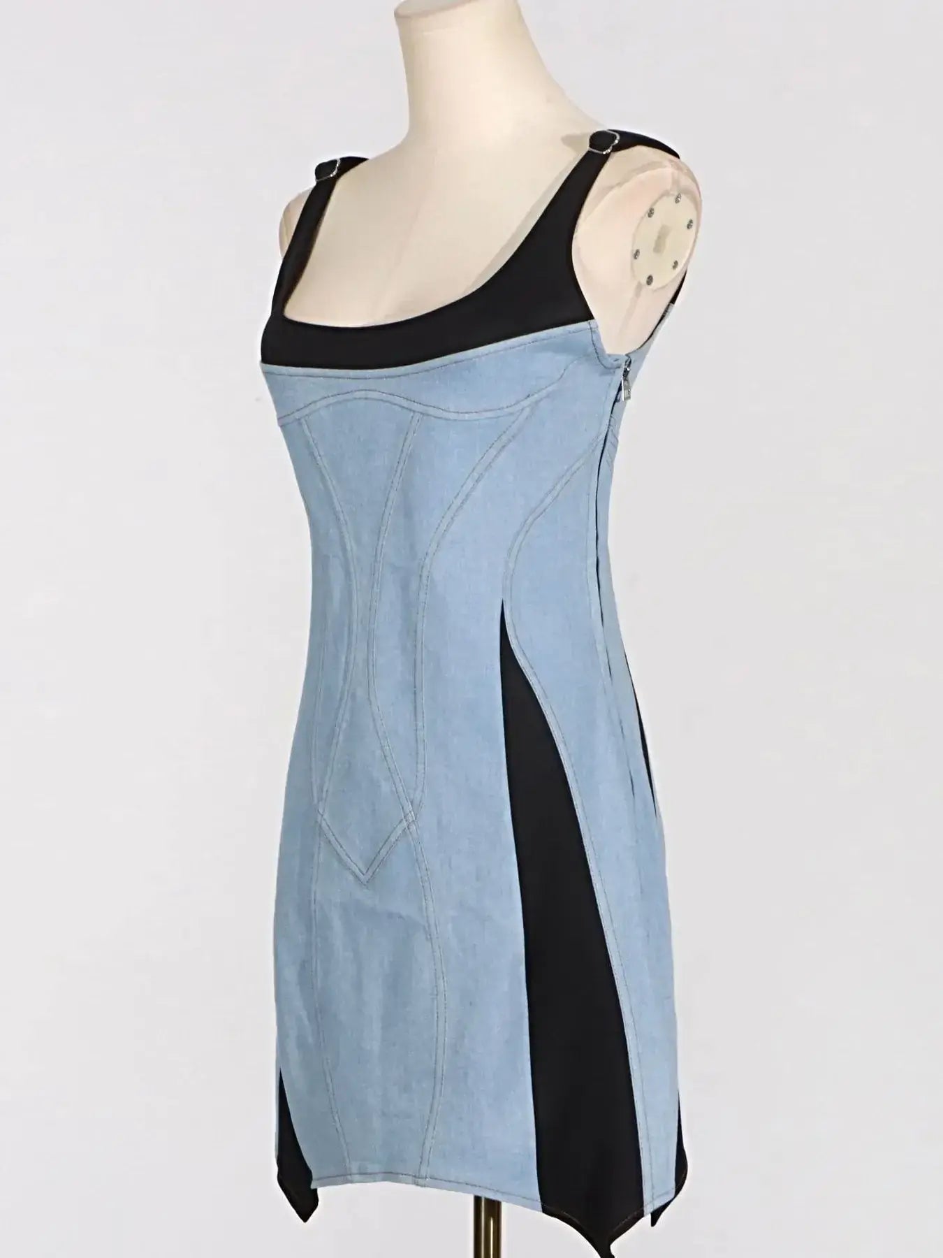 Contrast Adjustable Strap Denim Dress -