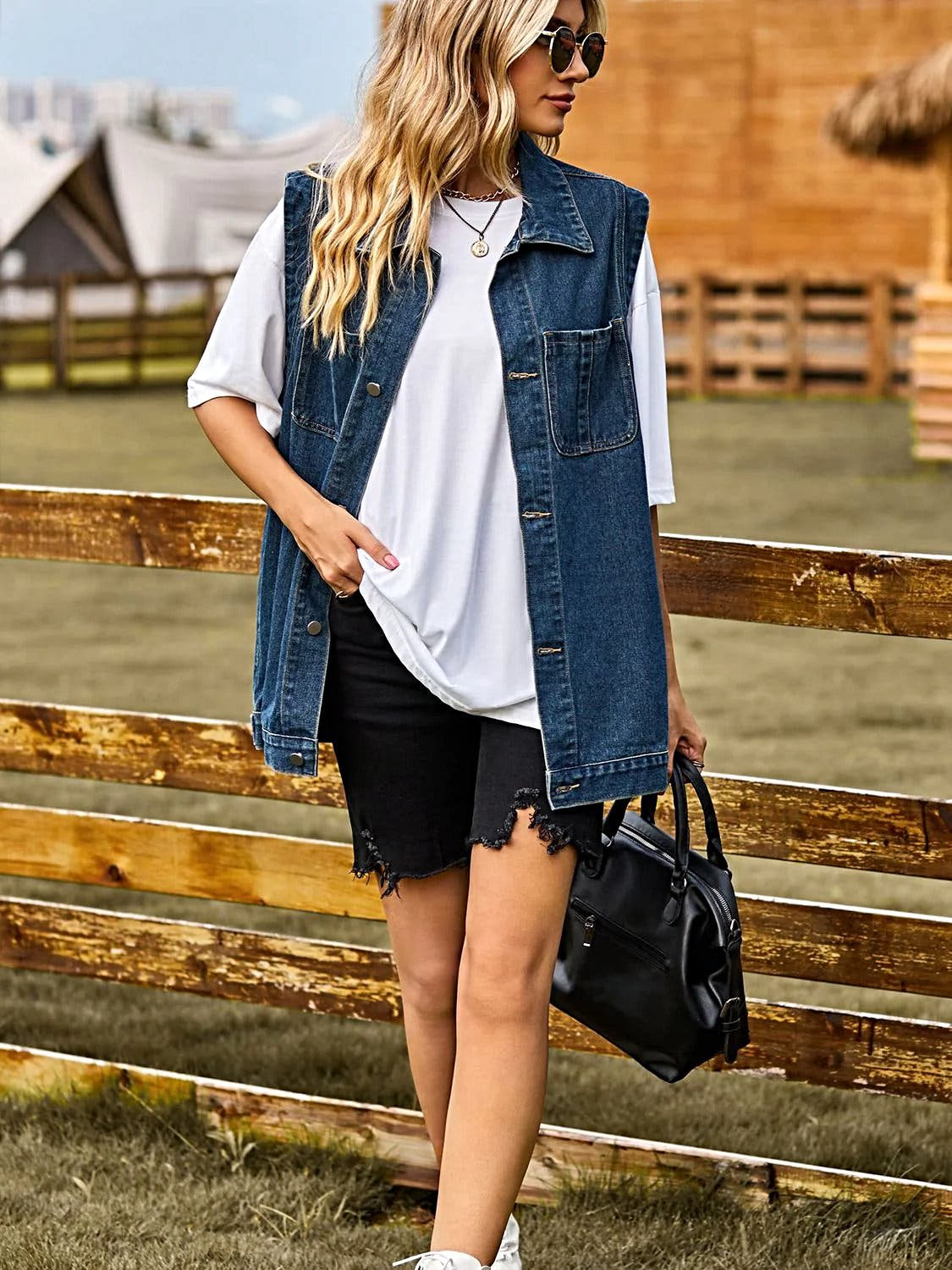 Button Down Denim Vest -