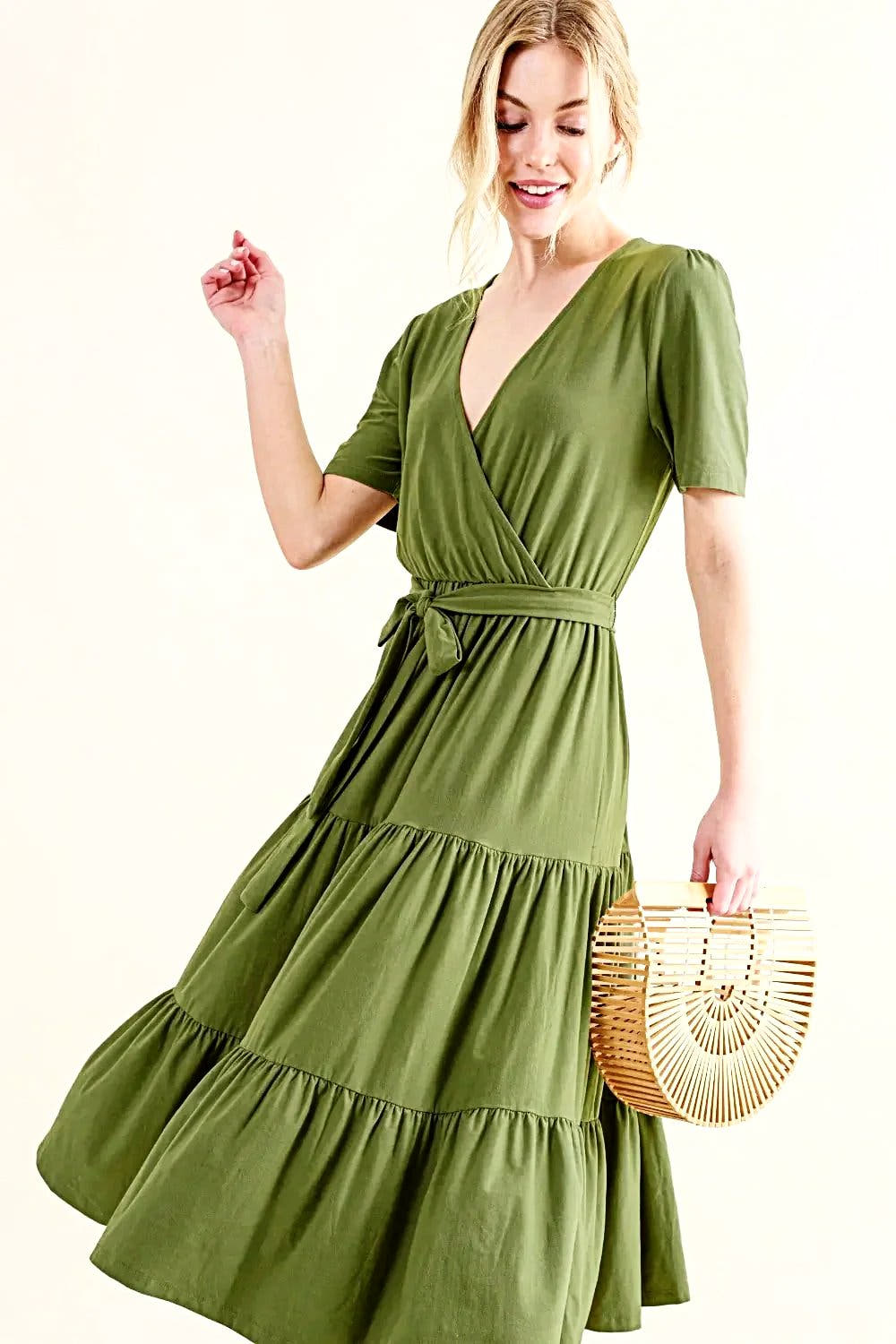 And The Why Soft Short Sleeve Tiered Midi Dress -