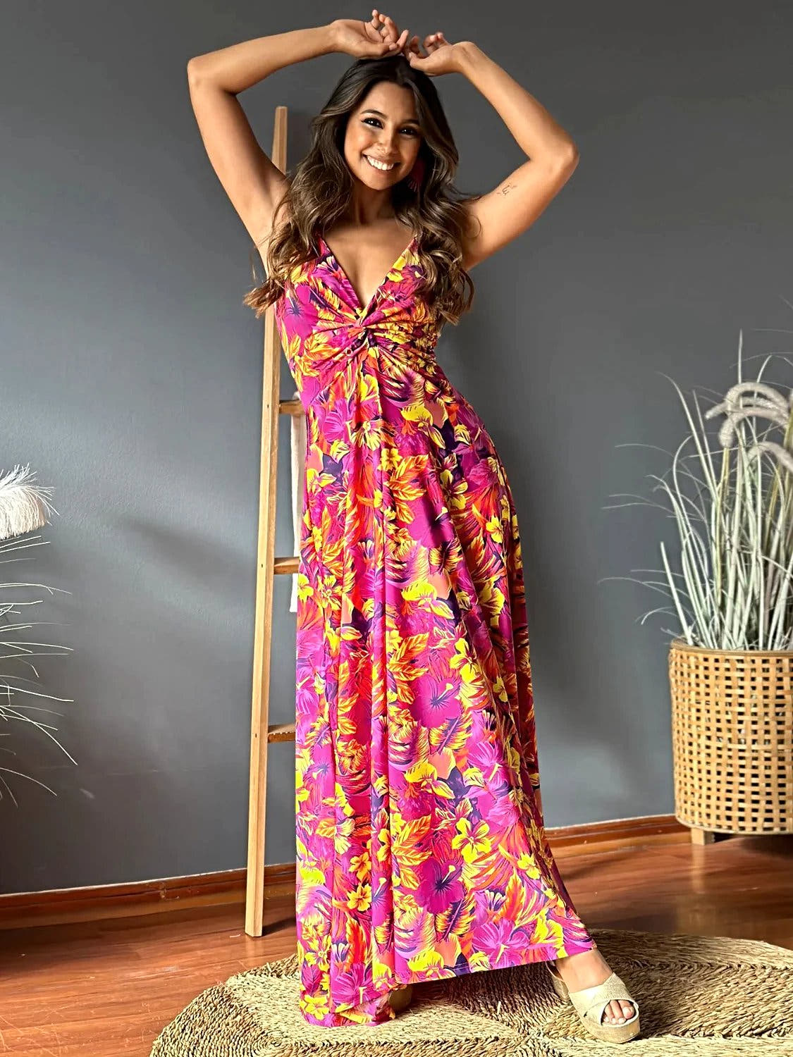 Twisted Printed V-Neck Cami Dress -