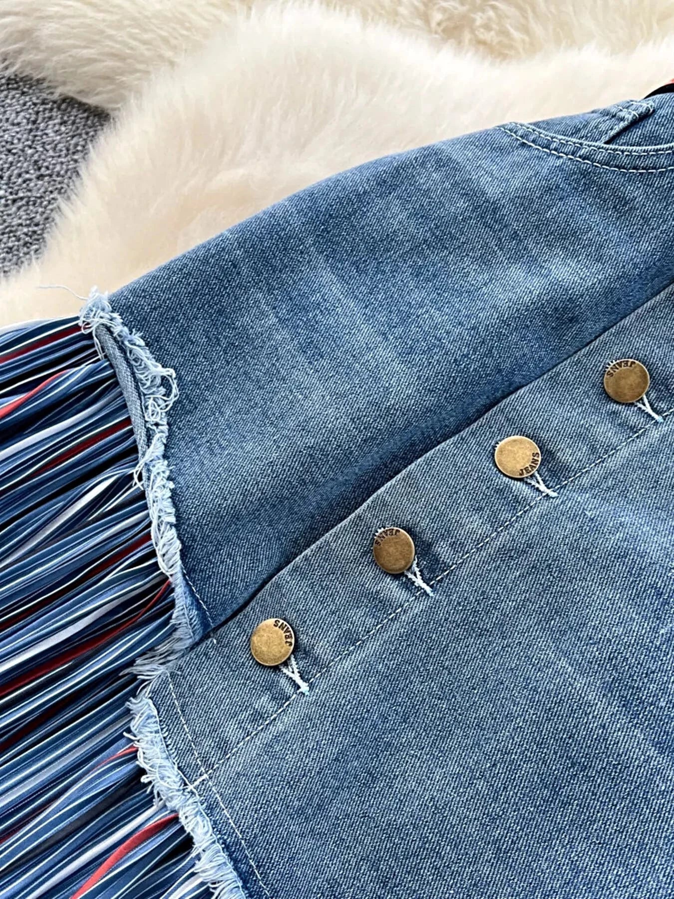 Full Size Striped Patchwork Denim Skirt Plus Size -