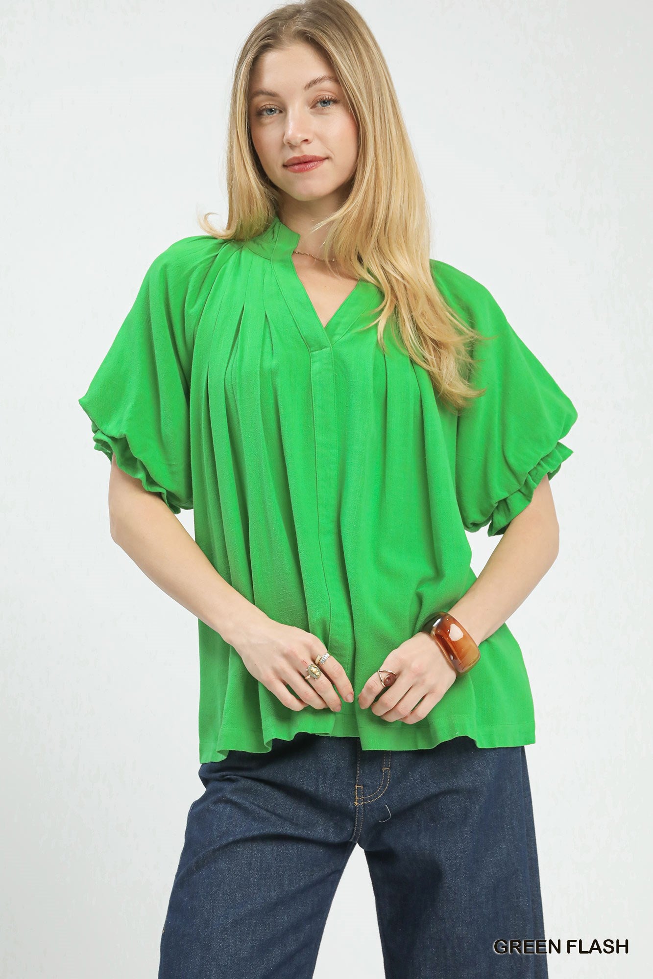 Umgee Linen V-Neck Flutter Sleeve Top -
