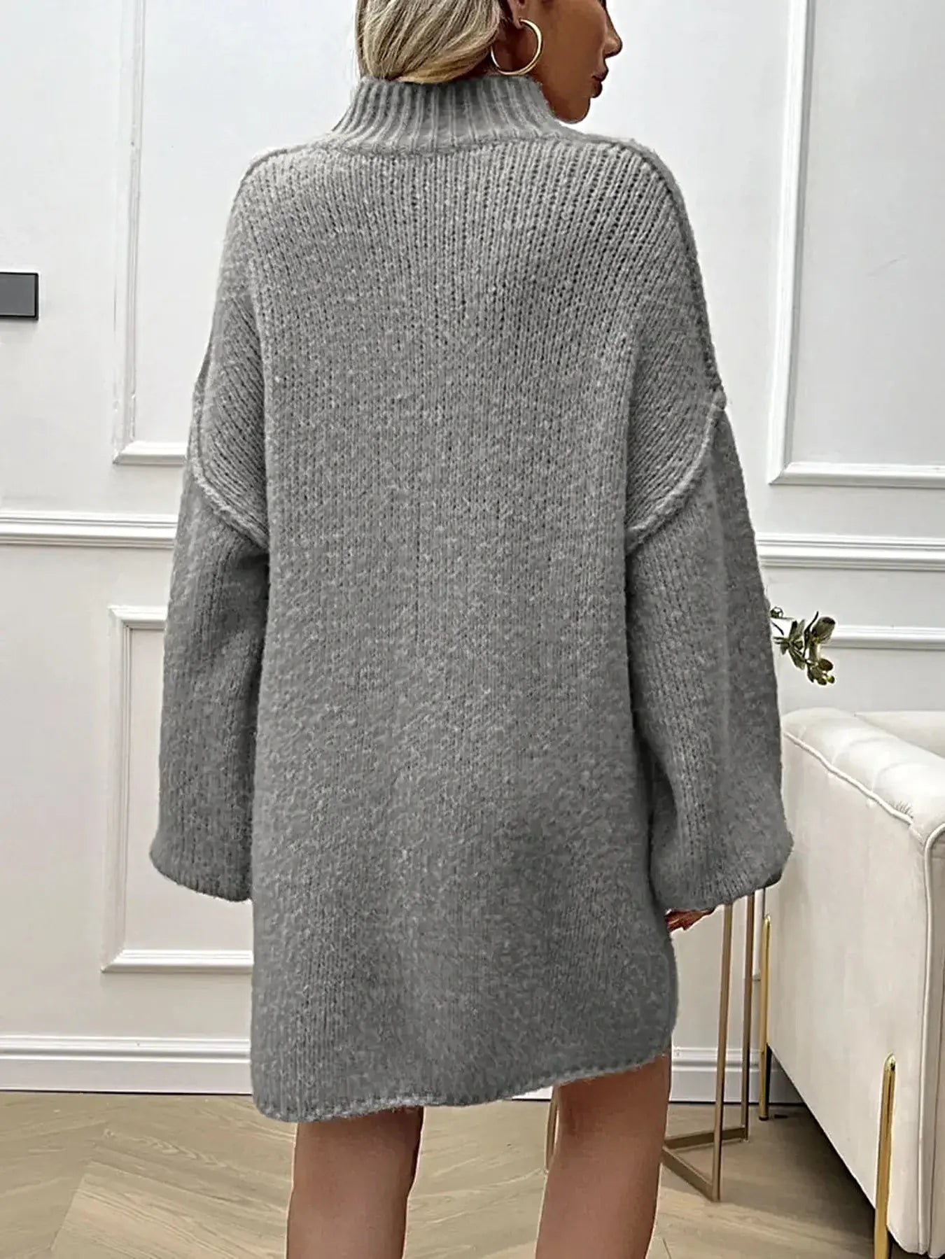 Devine Mock Neck Long Sleeve Mini Sweater Dress -