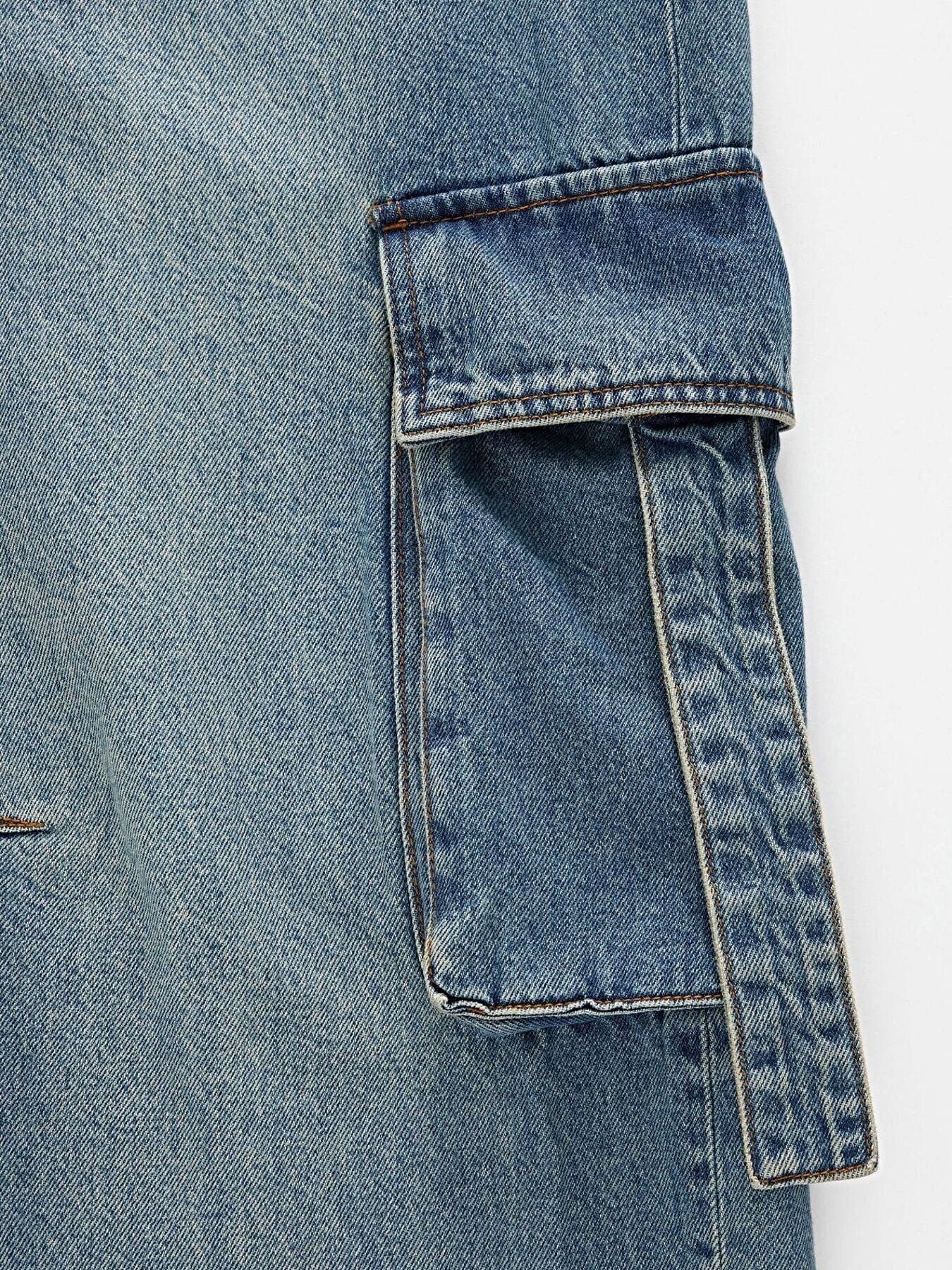 Vintage Wash Wide Leg Cargo Jeans -