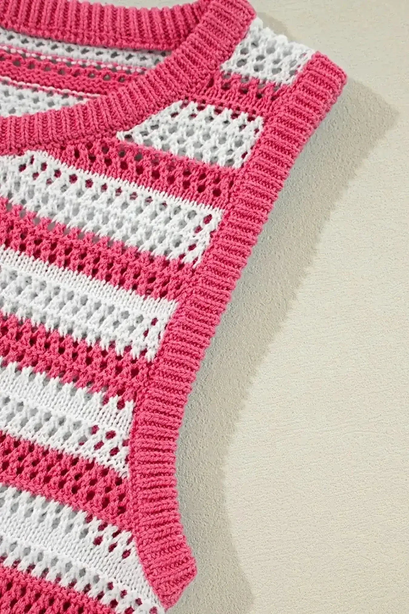 Stripe Hollowed Knit Sleeveless Sweater Dress -