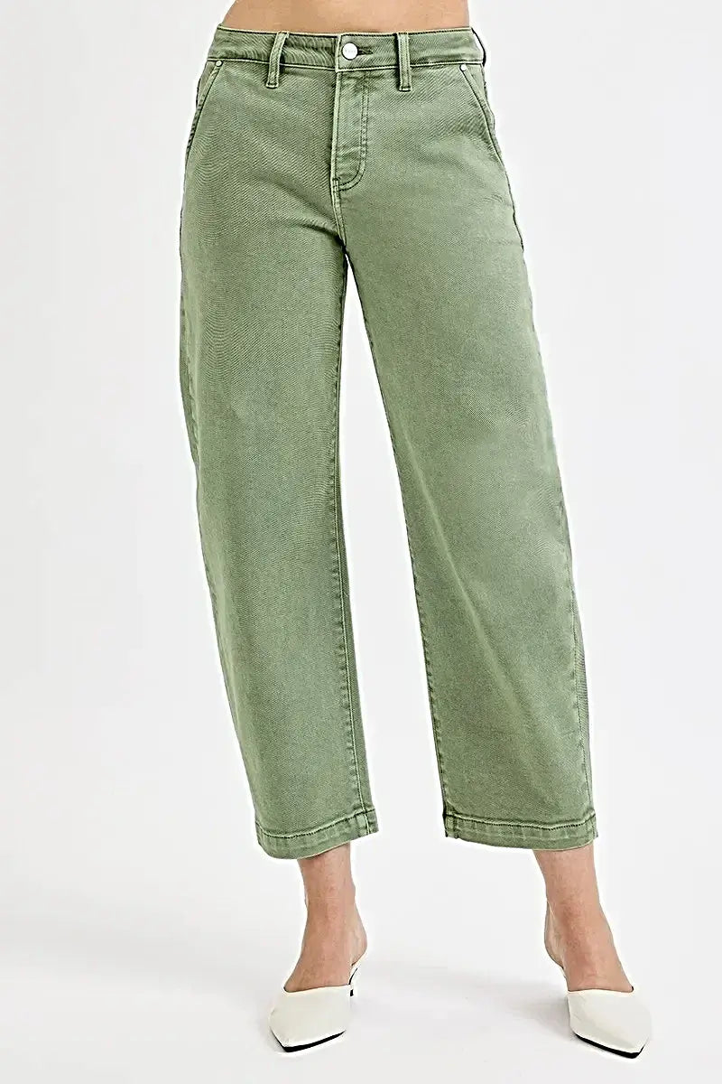 RISEN Full Size Tummy Control High Rise Crop Barrel Jeans Plus Size -