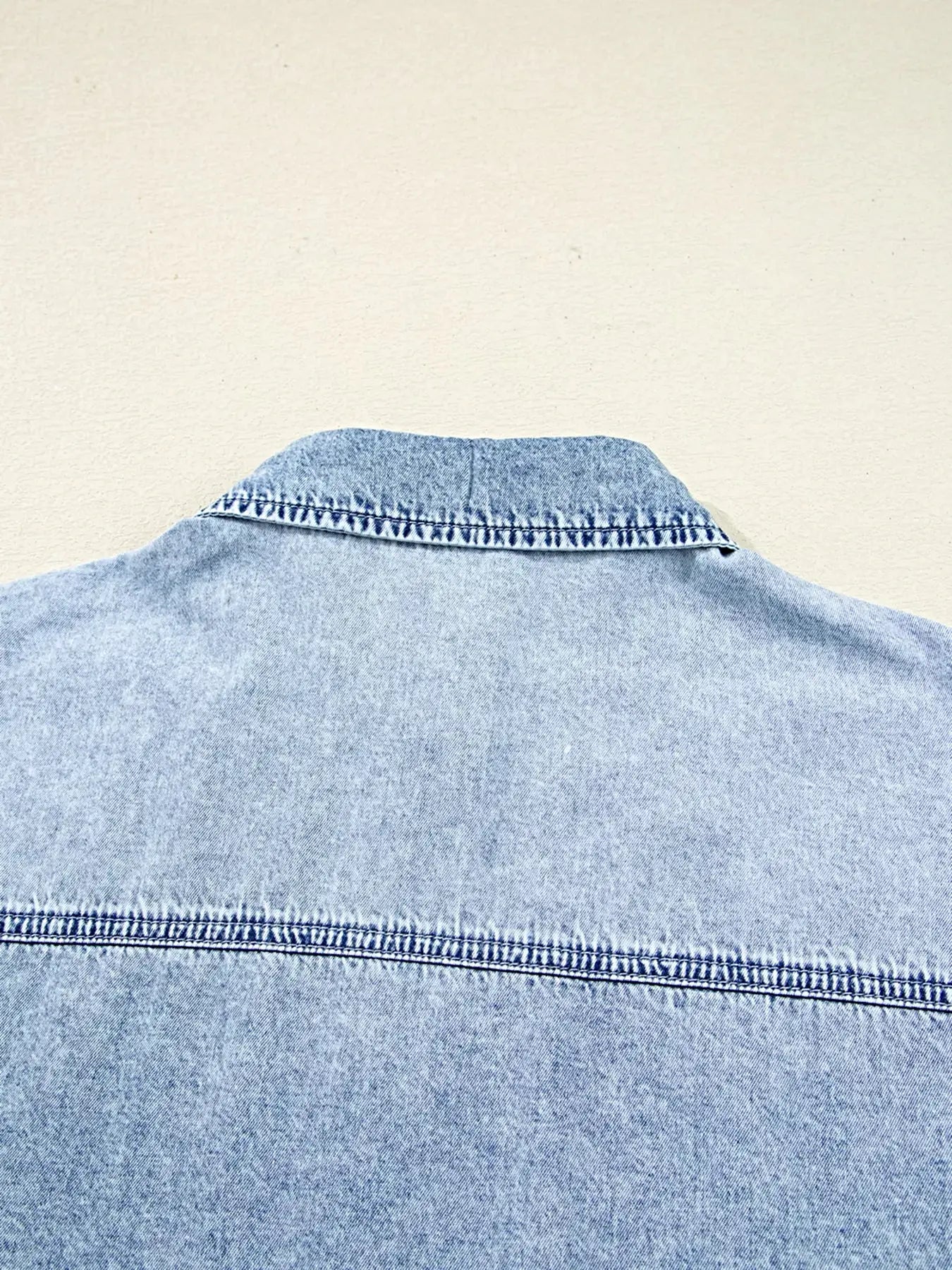 Chest Pocket Raw Hem Denim Loose Shirt Dress -